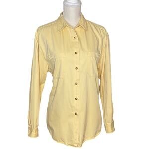 Talbots Buttery Yellow Button Down with Front Pockets & Cuffed Sleeves Size Med